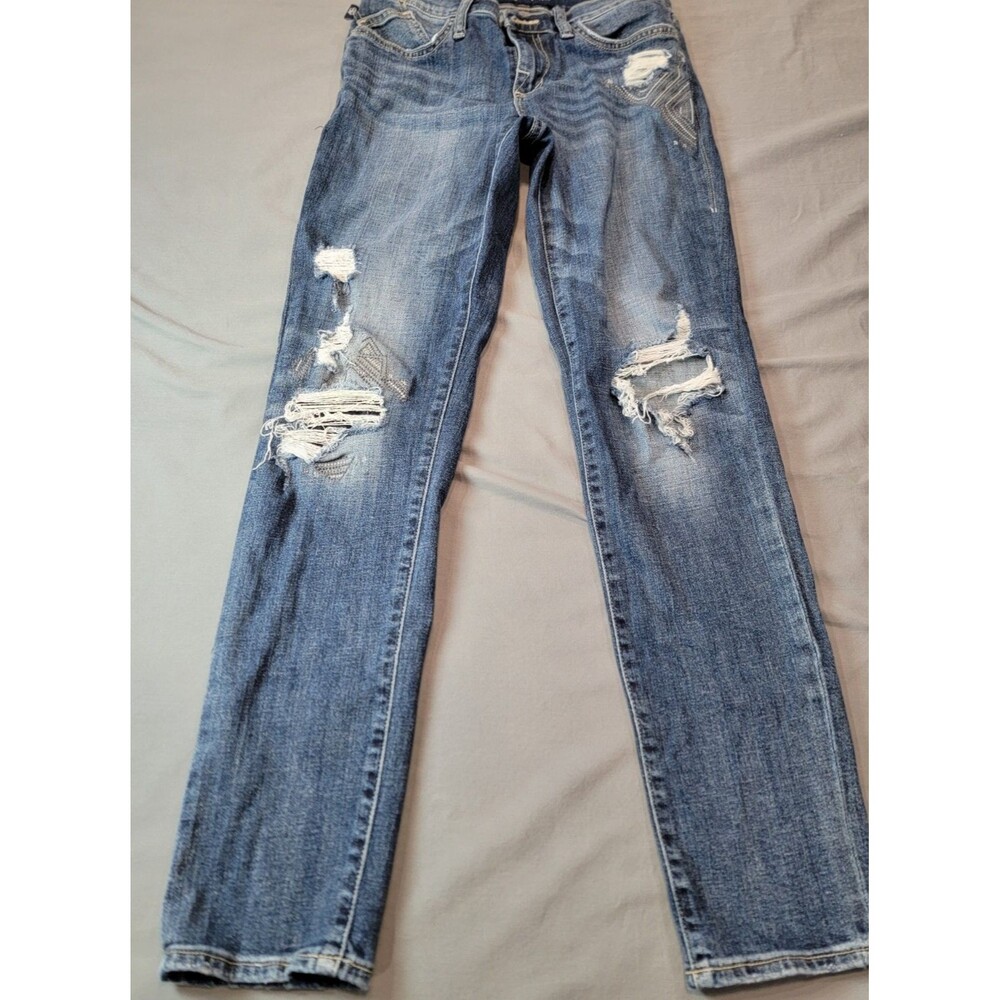 Rock & Republic Berlin Distressed Skinny Jeans Size 4 Medium Wash Stretch womens